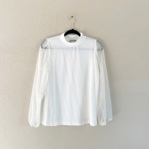 Pleione White Sheer Sleeve Top‎